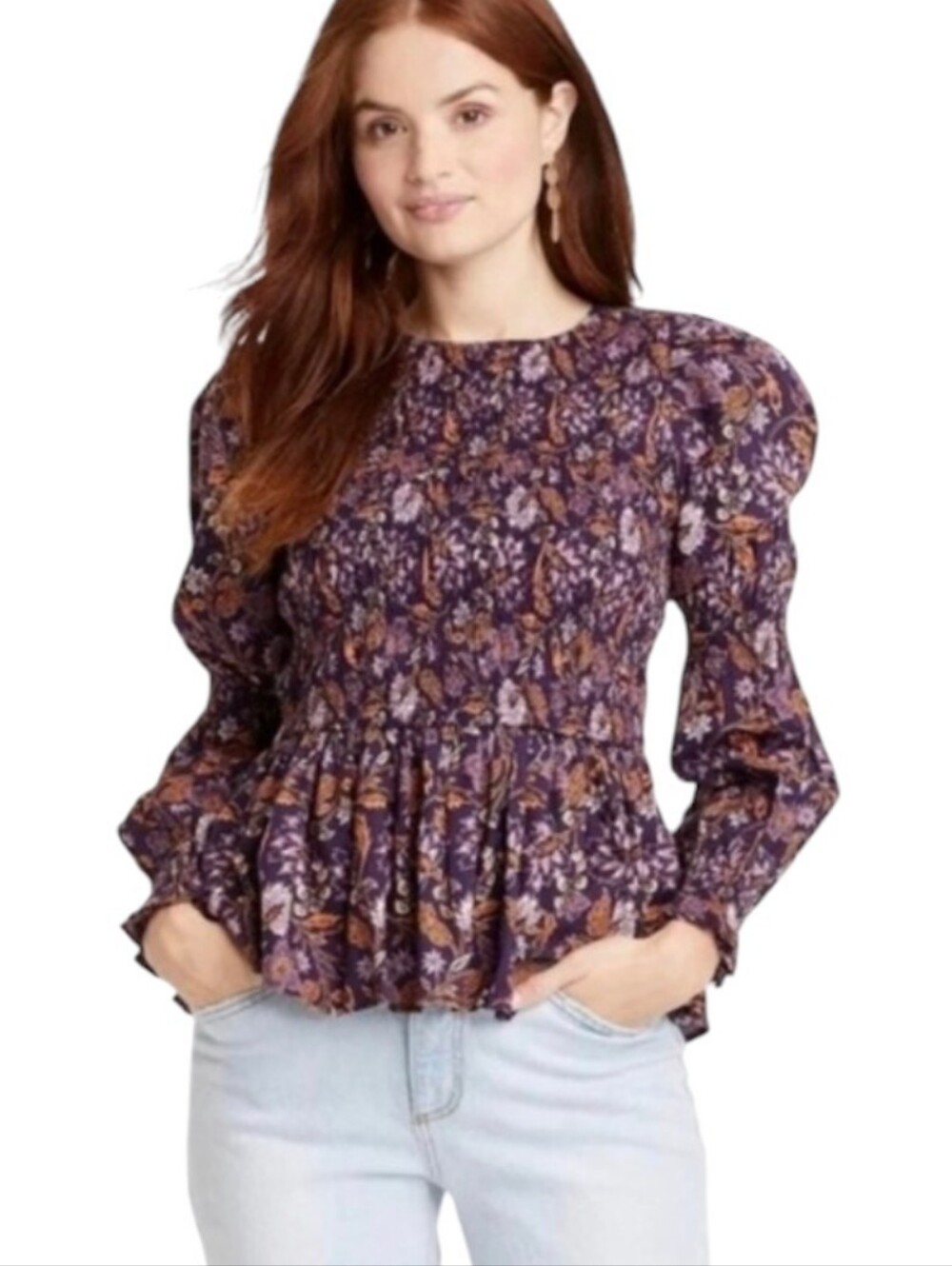Universal Threads Smocked Peplum Blouse Sz XXL Purple floral